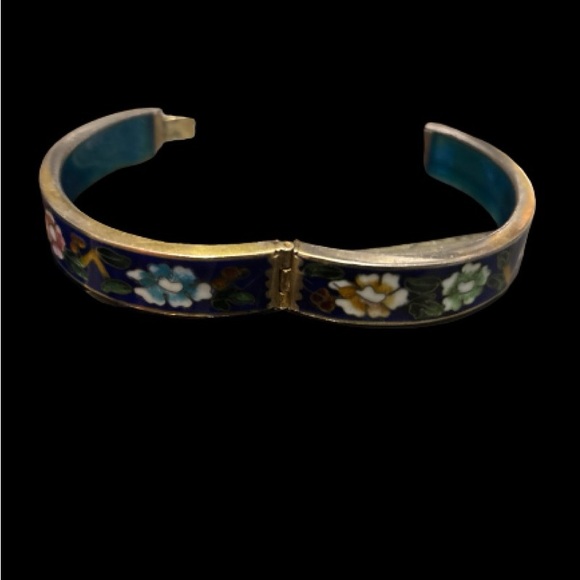 Vintage Chinese Cloisonne Enamel on Brass Hinged Bangle Bracelet 7 Inches - Picture 5 of 8